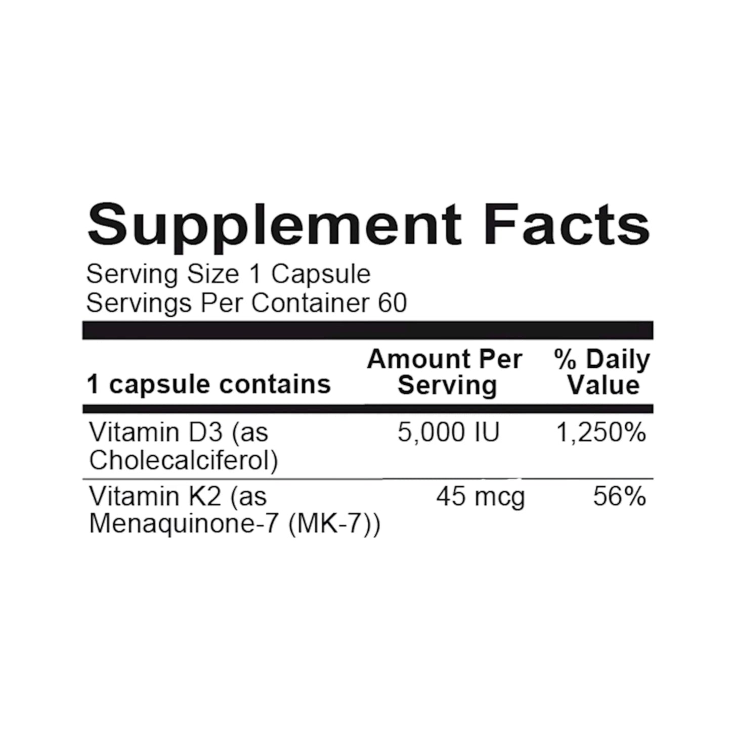 Vitamin K2 with D3 by Ortho Molecular Products (60 Capsules)Suppliment facts