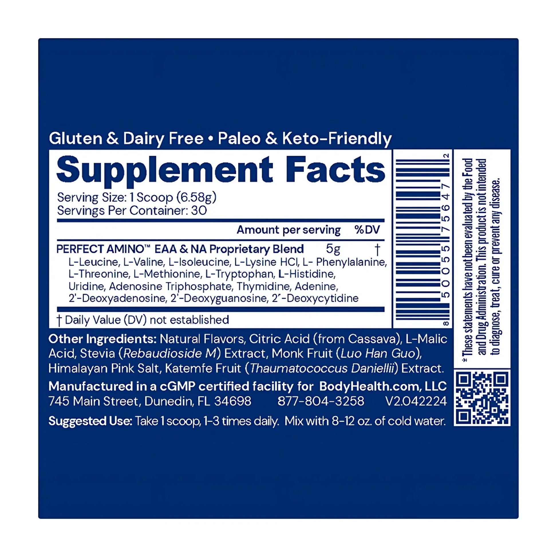 Perfect Amino Powder Mixed Berry by BodyHealth Suppliment facts