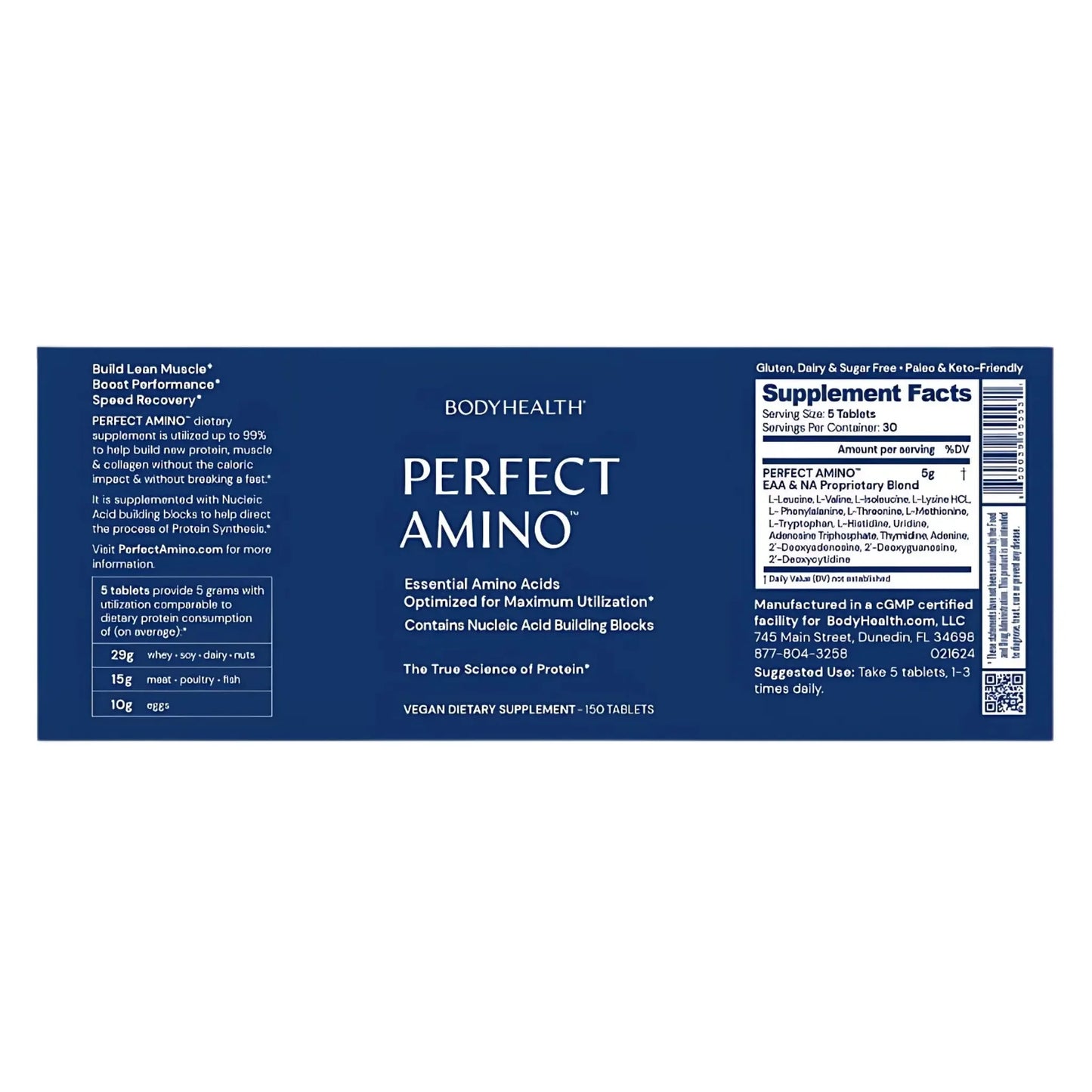 Supplement facts – Perfect Amino 150 tablets by BodyHealth